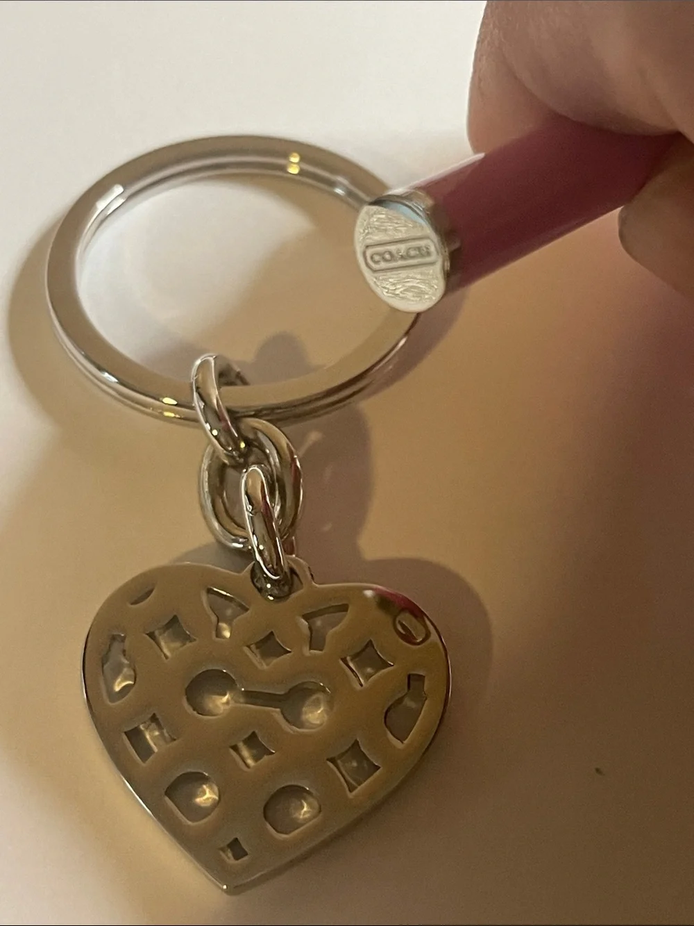 Coach Silver Heart Keychain with Pink Coach Pen
